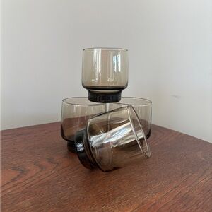 4 MCM Smoke Brown Lowball Tumblers Vintage Glasses by Libbey Stackable